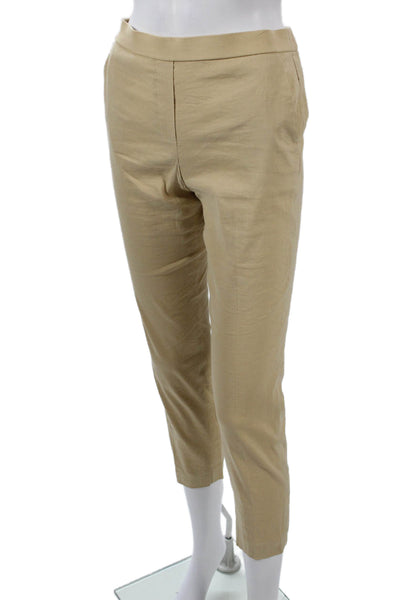 Theory Women Ankle Cropped Khaki Petite Linen Blend Pants Size 00