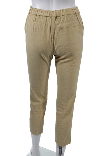 Theory Women Ankle Cropped Khaki Petite Linen Blend Pants Size 00