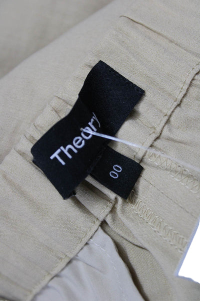 Theory Women Ankle Cropped Khaki Petite Linen Blend Pants Size 00