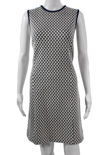 J. Mclaughlin Women Shift Dress Dark Blue Sleeveless Crew Neck Geometric Size L