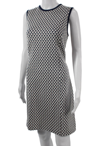 J. Mclaughlin Women Shift Dress Dark Blue Sleeveless Crew Neck Geometric Size L