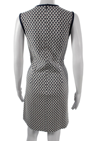 J. Mclaughlin Women Shift Dress Dark Blue Sleeveless Crew Neck Geometric Size L