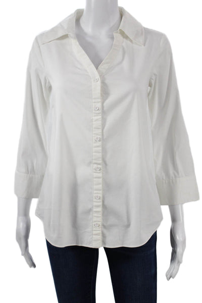Alice + Olivia Women Button-Up Collared White 3/4 Sleeve Cotton Blend Size XS