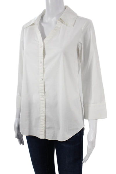 Alice + Olivia Women Button-Up Collared White 3/4 Sleeve Cotton Blend Size XS