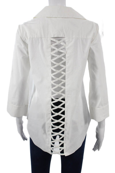 Alice + Olivia Women Button-Up Collared White 3/4 Sleeve Cotton Blend Size XS