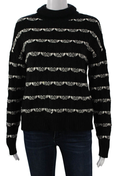 Joie Womens Pullover Mock Neck Striped Black Viscose Long Sleeve Size S