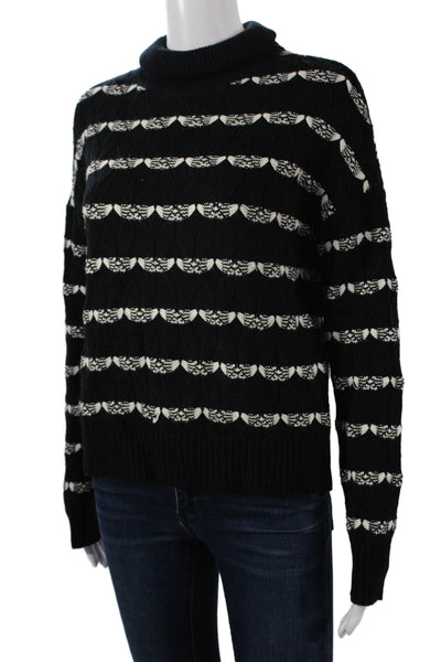 Joie Womens Pullover Mock Neck Striped Black Viscose Long Sleeve Size S