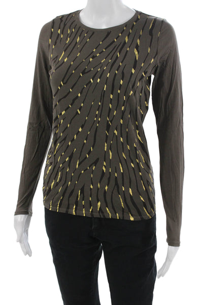 Tahari Women Jersey T-Shirt Brown Cotton Long Sleeve Round Neck Petite Size S