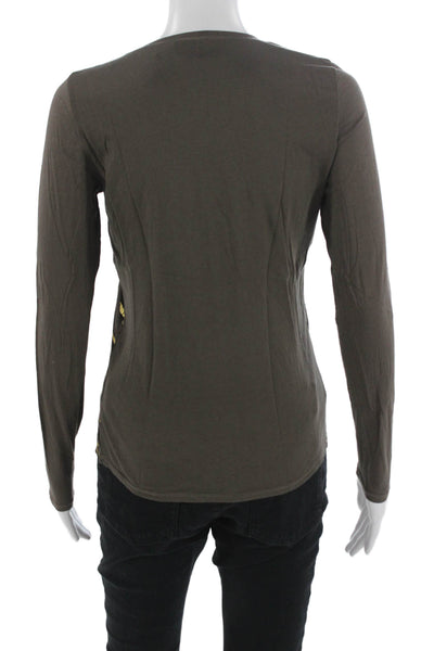 Tahari Women Jersey T-Shirt Brown Cotton Long Sleeve Round Neck Petite Size S
