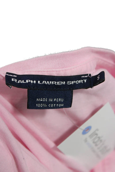 Ralph Lauren Sport Women Basic Pink V-Neck Cotton T-Shirt Short Sleeve Size S