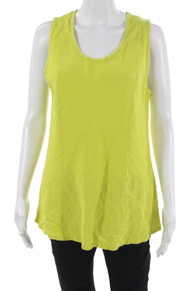 Flax Women Bohemian Tunic Tank Yellow Sleeveless Round Neck Size S