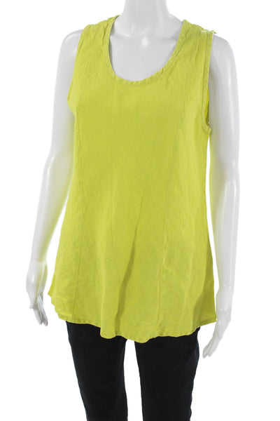 Flax Women Bohemian Tunic Tank Yellow Sleeveless Round Neck Size S