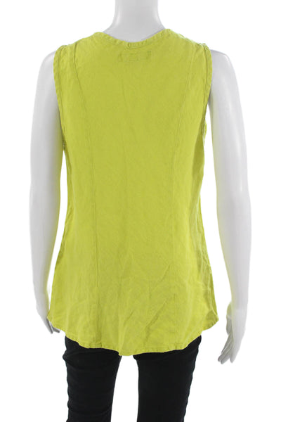 Flax Women Bohemian Tunic Tank Yellow Sleeveless Round Neck Size S