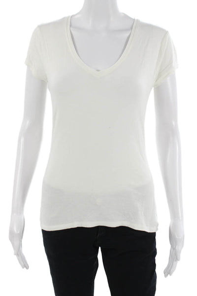 Tahari Women Basic White V-Neck Short Sleeve T-Shirt Size M