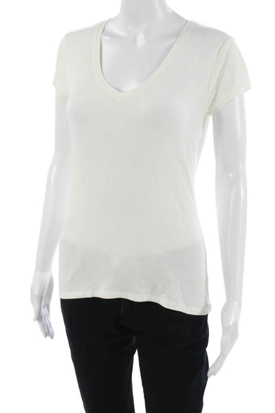 Tahari Women Basic White V-Neck Short Sleeve T-Shirt Size M