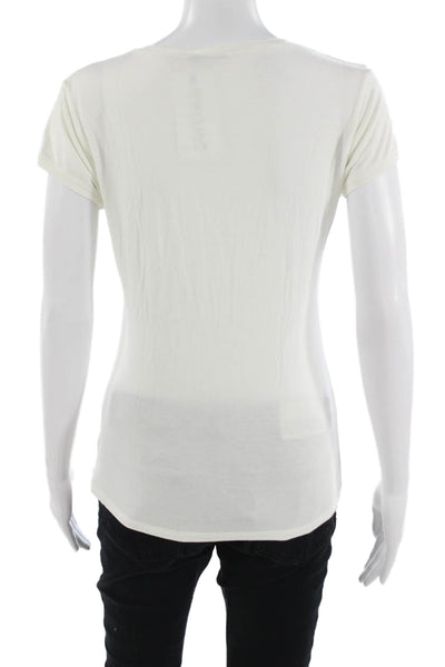 Tahari Women Basic White V-Neck Short Sleeve T-Shirt Size M