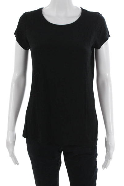 Tahari Womens Black Silk Basic Short Sleeve Round Neck T-Shirt Size S
