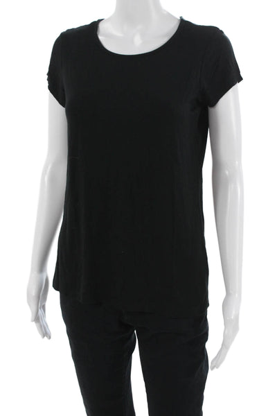 Tahari Womens Black Silk Basic Short Sleeve Round Neck T-Shirt Size S