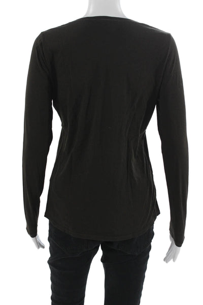 Tahari Women Black Floral Cotton Long Sleeve Basic T-Shirt Round Neck Size S