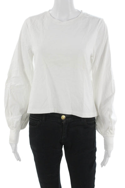 Banana Republic Women Basic White Cotton Crew Neck Long Sleeve T-Shirt Size S