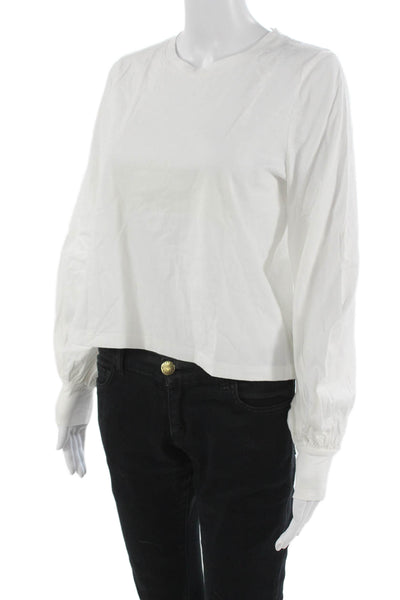 Banana Republic Women Basic White Cotton Crew Neck Long Sleeve T-Shirt Size S