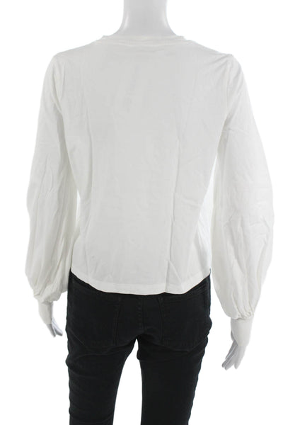 Banana Republic Women Basic White Cotton Crew Neck Long Sleeve T-Shirt Size S