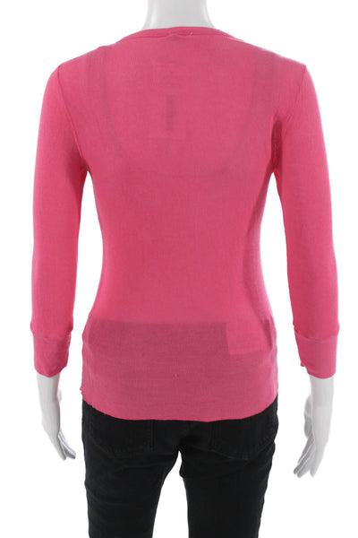 Splendid Women Basic Pink Button-Up Crew Neck 3/4 Sleeve Top Size M