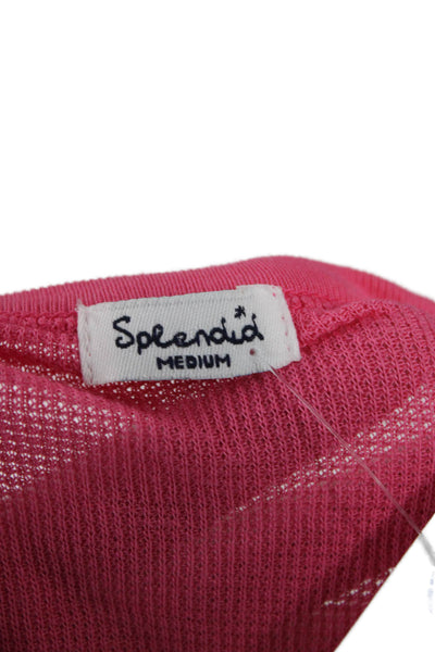 Splendid Women Basic Pink Button-Up Crew Neck 3/4 Sleeve Top Size M