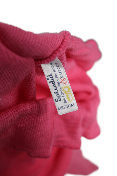 Splendid Women Basic Pink Button-Up Crew Neck 3/4 Sleeve Top Size M