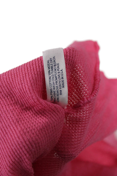 Splendid Women Basic Pink Button-Up Crew Neck 3/4 Sleeve Top Size M