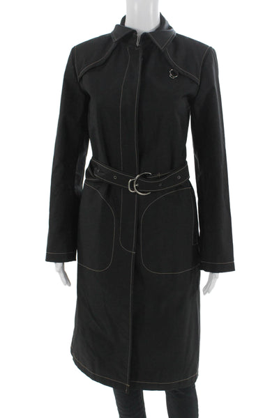 Cole Haan Women Black Buckle Collared Long Sleeve Trench Coat Size 6