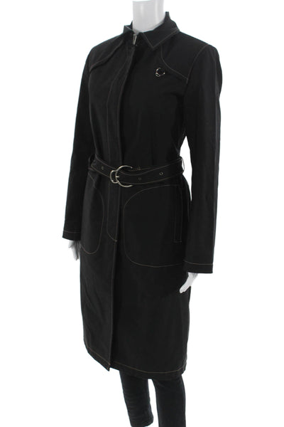 Cole Haan Women Black Buckle Collared Long Sleeve Trench Coat Size 6