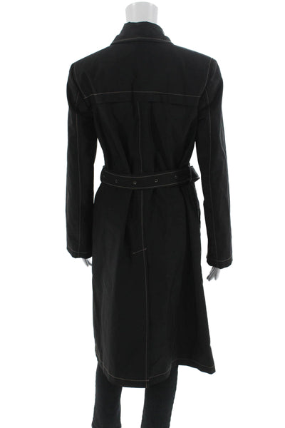 Cole Haan Women Black Buckle Collared Long Sleeve Trench Coat Size 6