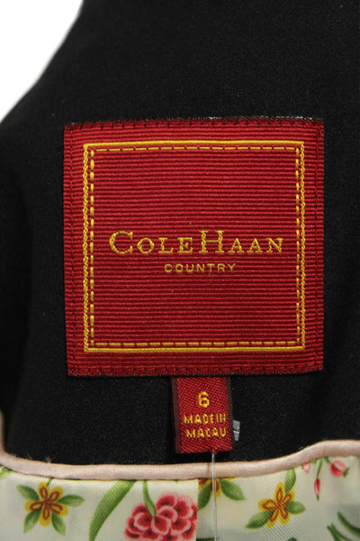 Cole Haan Women Black Buckle Collared Long Sleeve Trench Coat Size 6