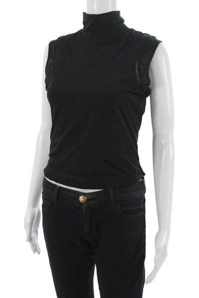 Nike Womens Basic Sleeveless Mock Neck Tank Black Polyester Button Size M