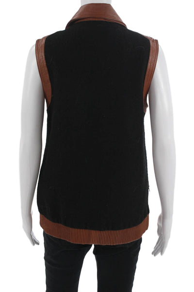 Mural Women Brown Leather Motorcycle Vest Zip Collared Sleeveless Size M
