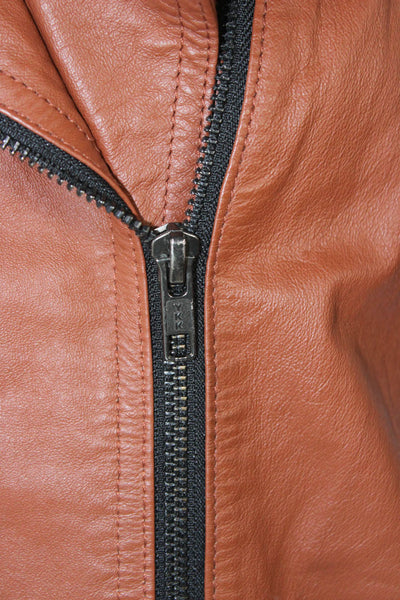 Mural Women Brown Leather Motorcycle Vest Zip Collared Sleeveless Size M