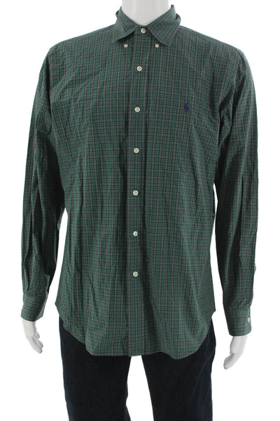Ralph Lauren Mens Button-Down Plaid Cotton Shirt Long Sleeve Green Size L