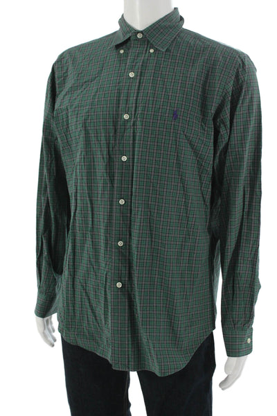 Ralph Lauren Mens Button-Down Plaid Cotton Shirt Long Sleeve Green Size L