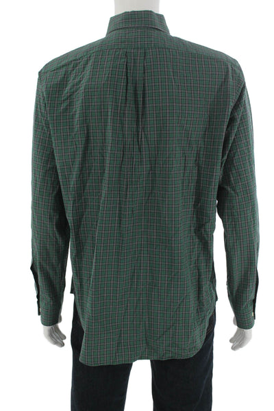 Ralph Lauren Mens Button-Down Plaid Cotton Shirt Long Sleeve Green Size L