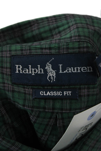 Ralph Lauren Mens Button-Down Plaid Cotton Shirt Long Sleeve Green Size L