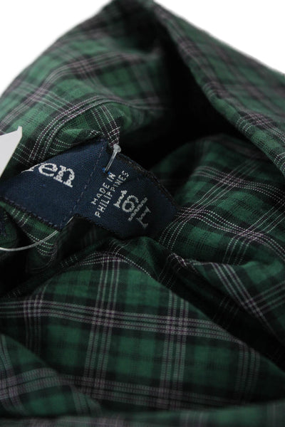 Ralph Lauren Mens Button-Down Plaid Cotton Shirt Long Sleeve Green Size L