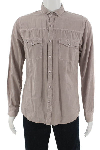Frame Mens Beige 100% Cotton Point Collar Western Button-Up Long Sleeve Size S