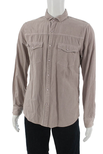 Frame Mens Beige 100% Cotton Point Collar Western Button-Up Long Sleeve Size S