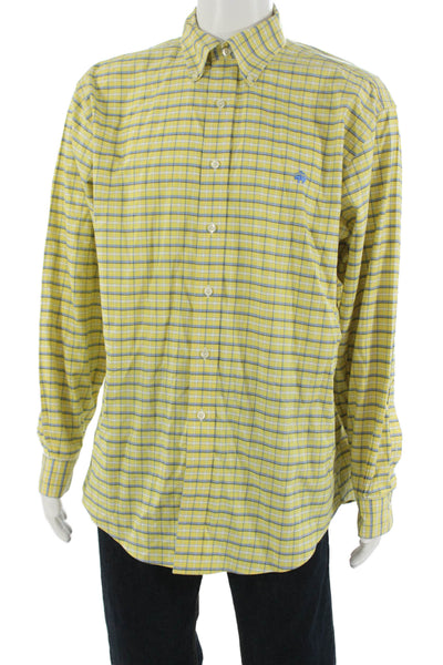 Brooks Brothers Men Button-Down Check Long Sleeve Yellow Cotton Size L