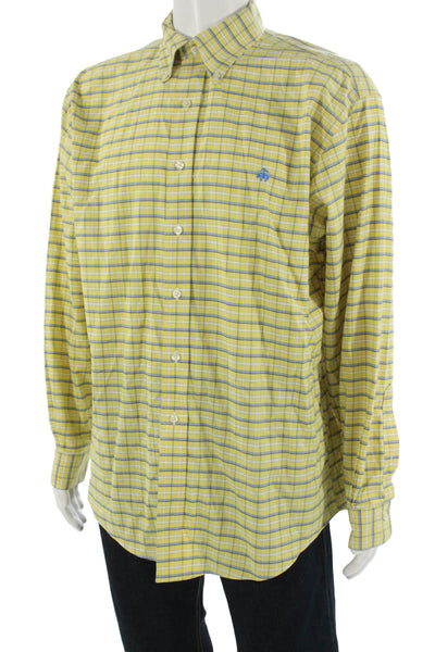 Brooks Brothers Men Button-Down Check Long Sleeve Yellow Cotton Size L