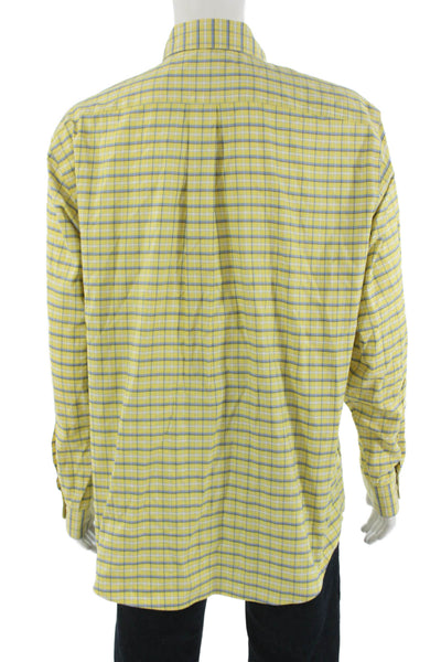 Brooks Brothers Men Button-Down Check Long Sleeve Yellow Cotton Size L