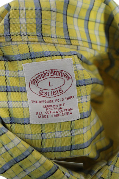 Brooks Brothers Men Button-Down Check Long Sleeve Yellow Cotton Size L