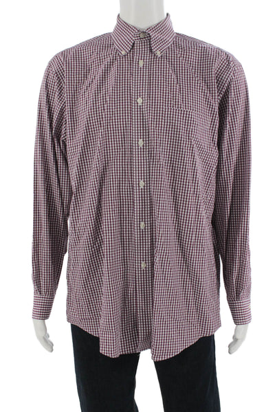 Brooks Brothers Mens Red Check Button-Down Cotton Shirt Long Sleeve Size L