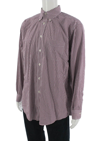 Brooks Brothers Mens Red Check Button-Down Cotton Shirt Long Sleeve Size L